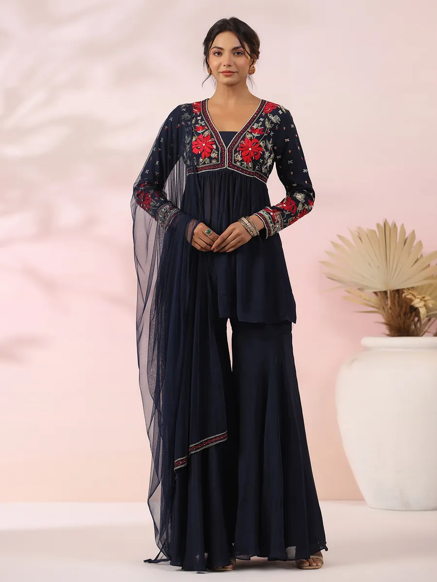 Beautiful navy georgette sharara suit