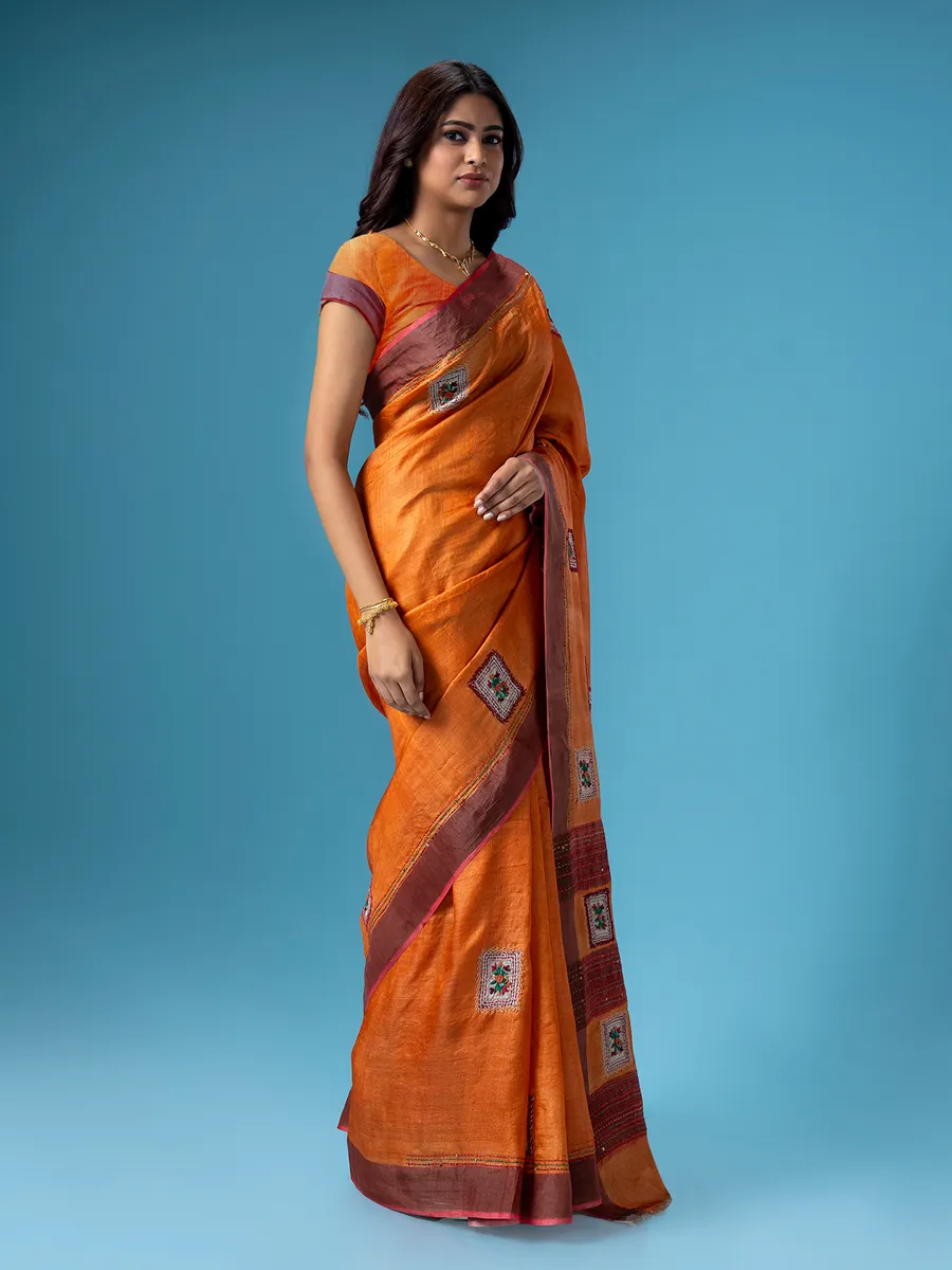 Beautiful orange cotton saree