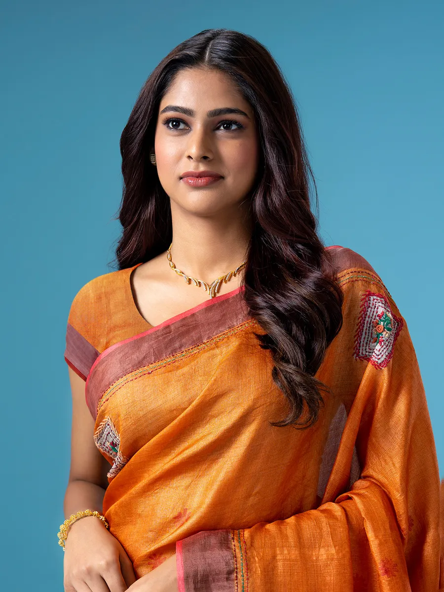 Beautiful orange cotton saree