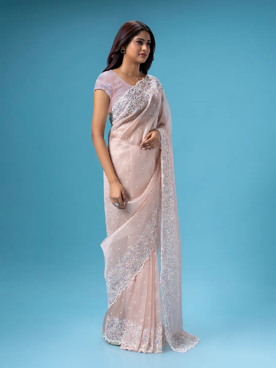 Beautiful peach saree in organza