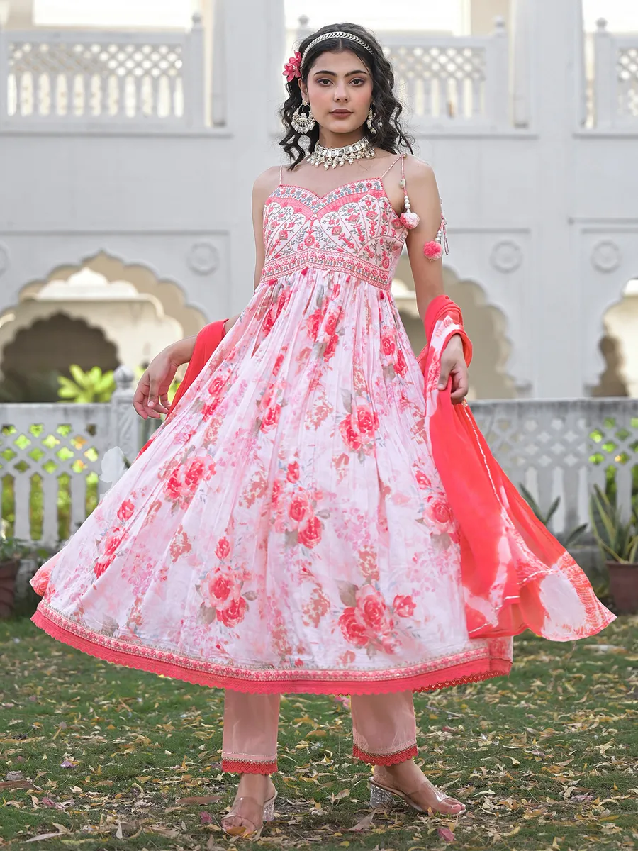 Beautiful pink cotton printed kurti set