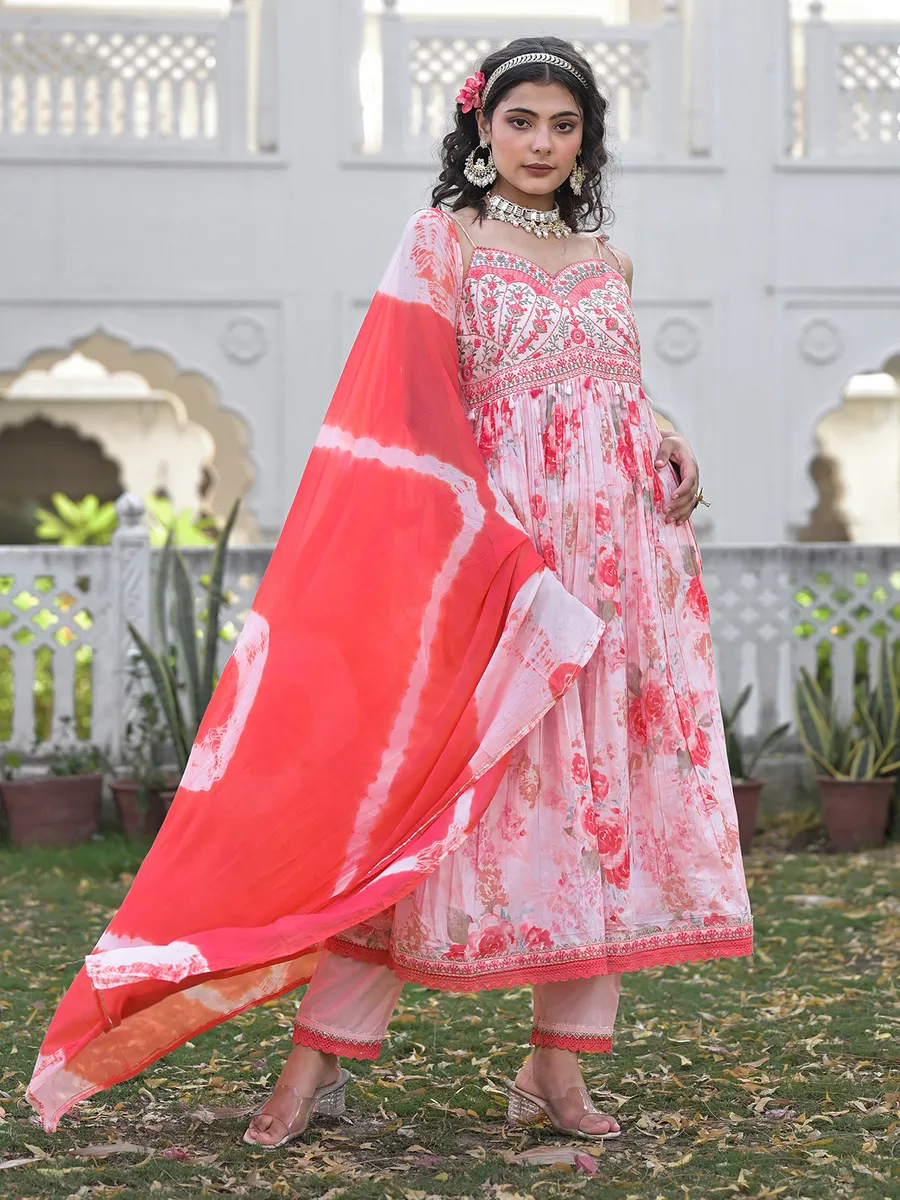 Beautiful pink cotton printed kurti set