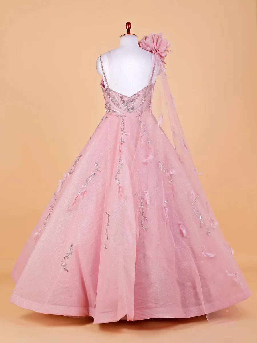 Beautiful pink net designer gown