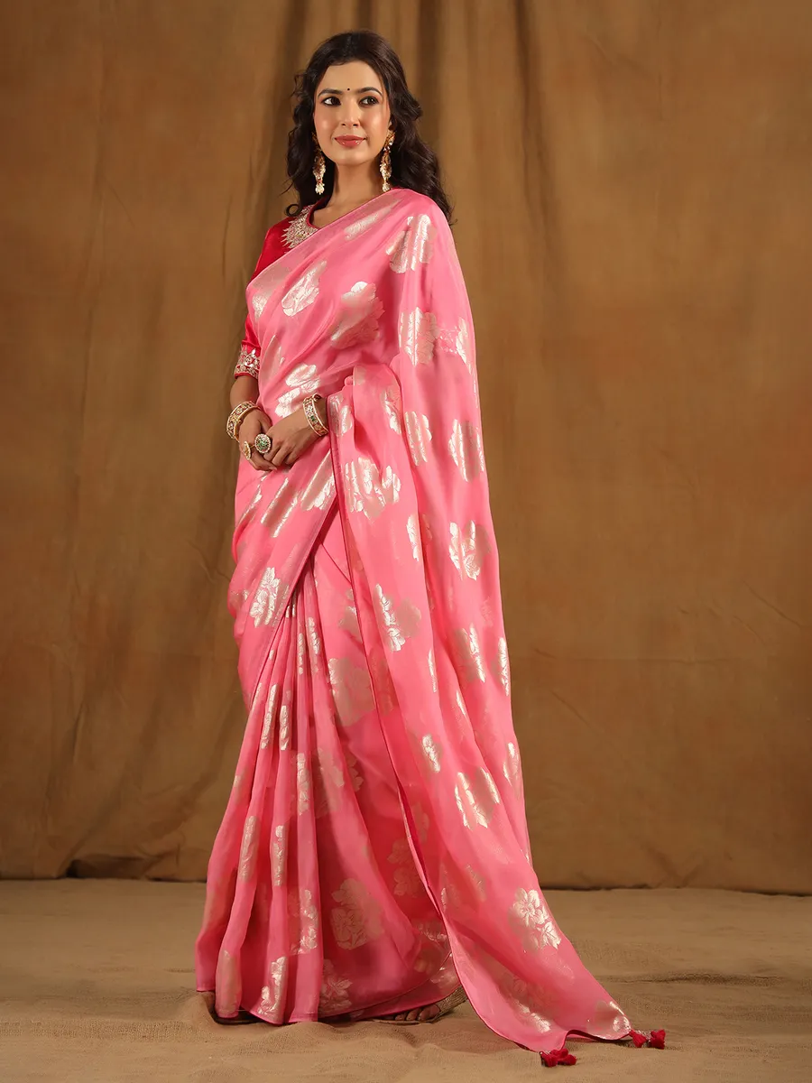 Beautiful pink organza saree for wedding