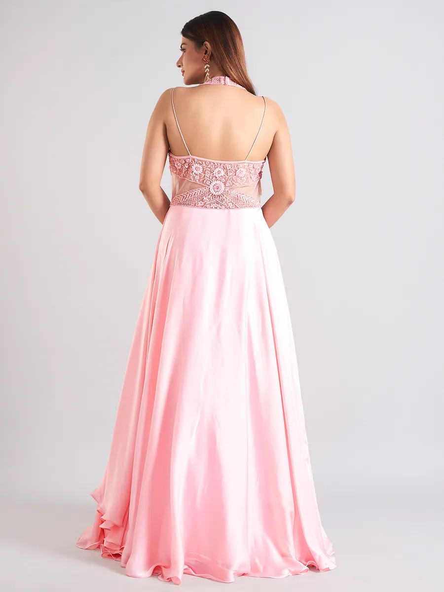 Beautiful pink silk floor length salwar suit