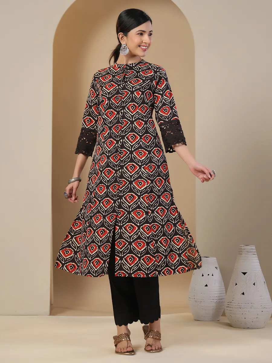 Beautiful printed cotton black kurti for casual