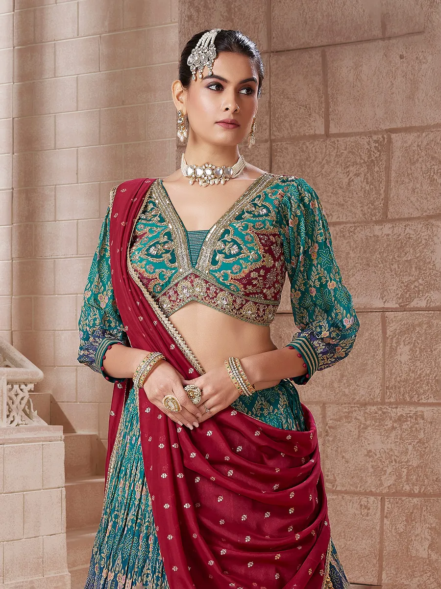 Beautiful rama green printed lehenga choli