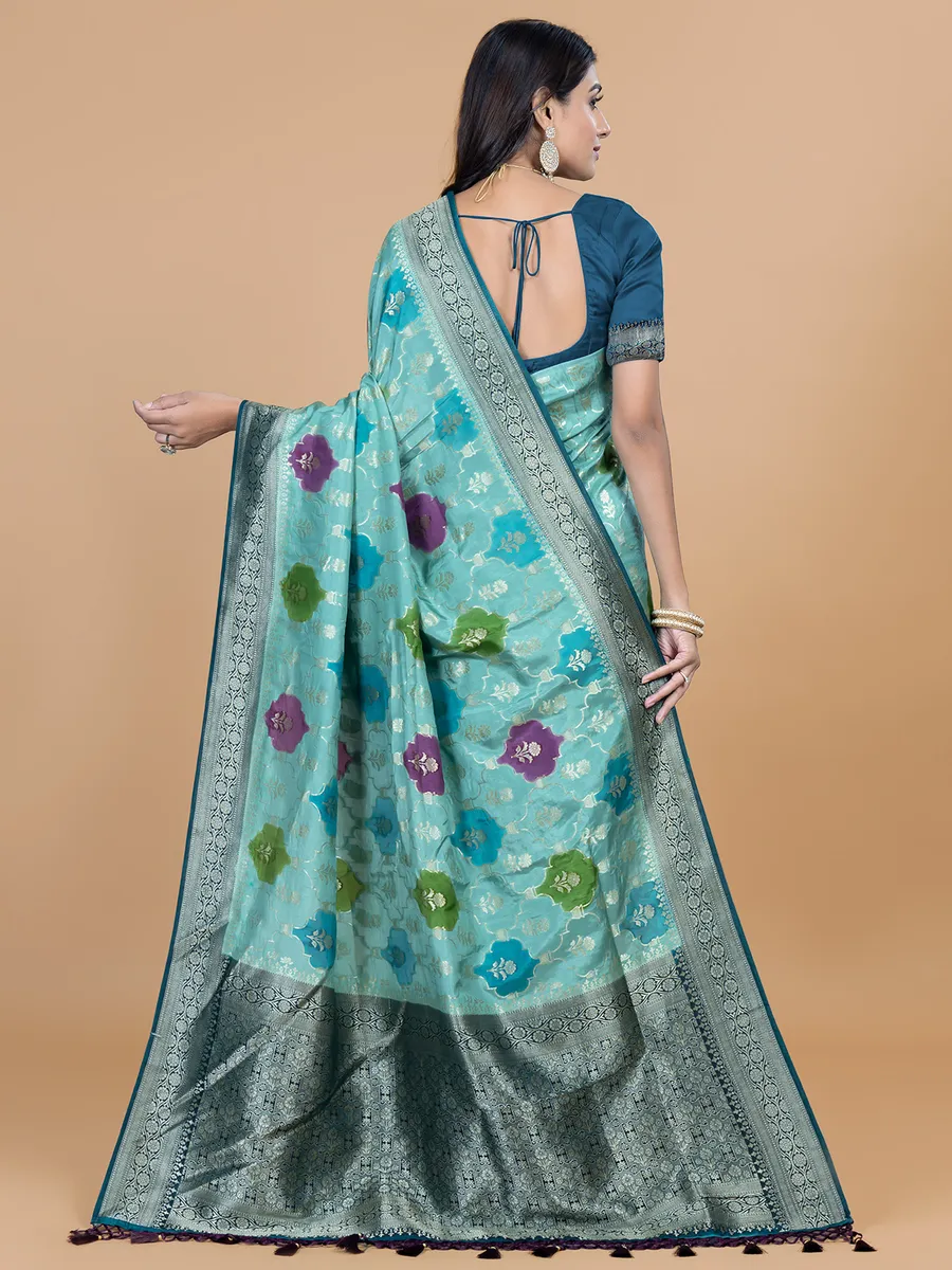 Beautiful dola silk mint green saree