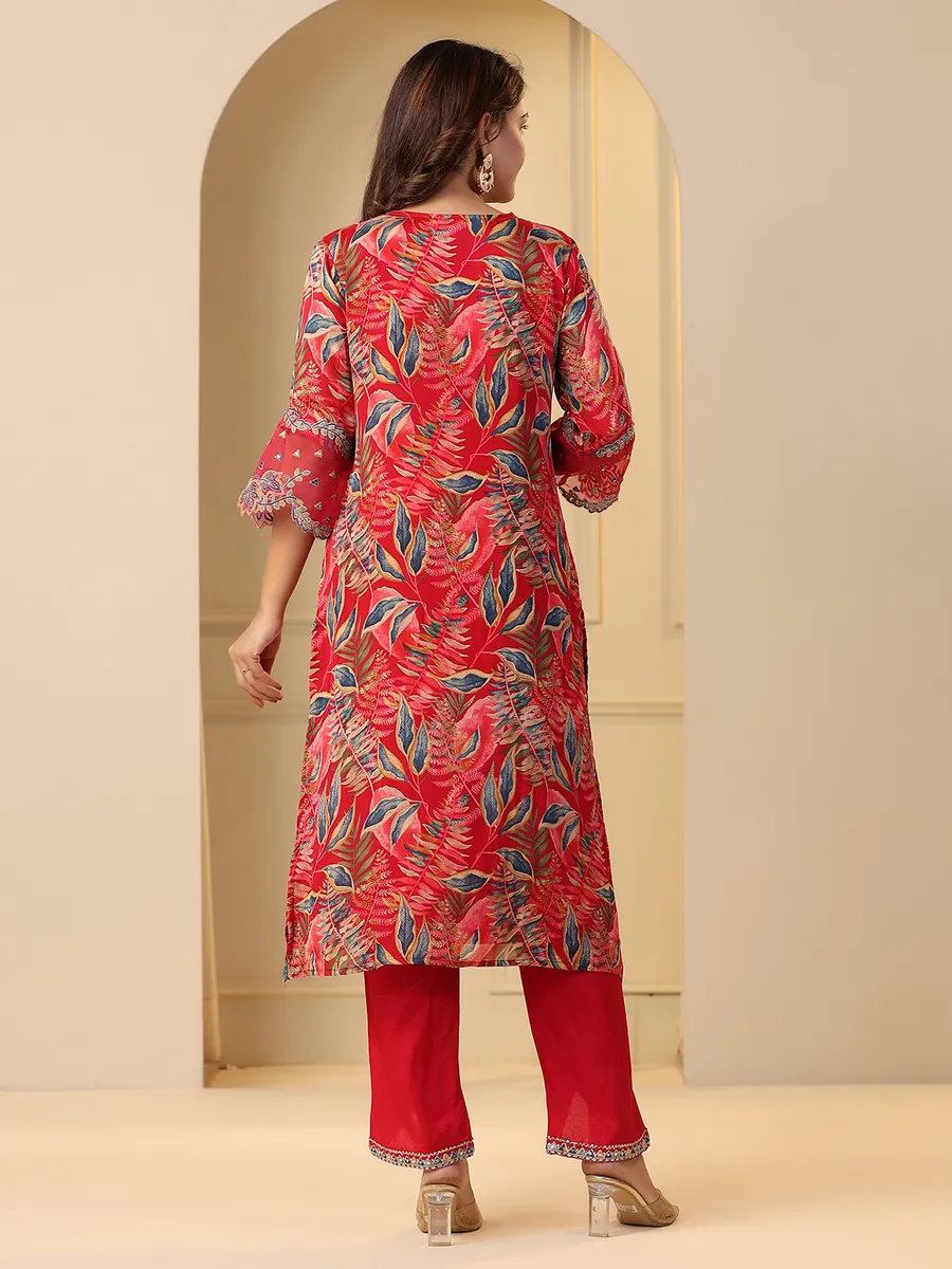 Beautiful stylish red printed kurti set