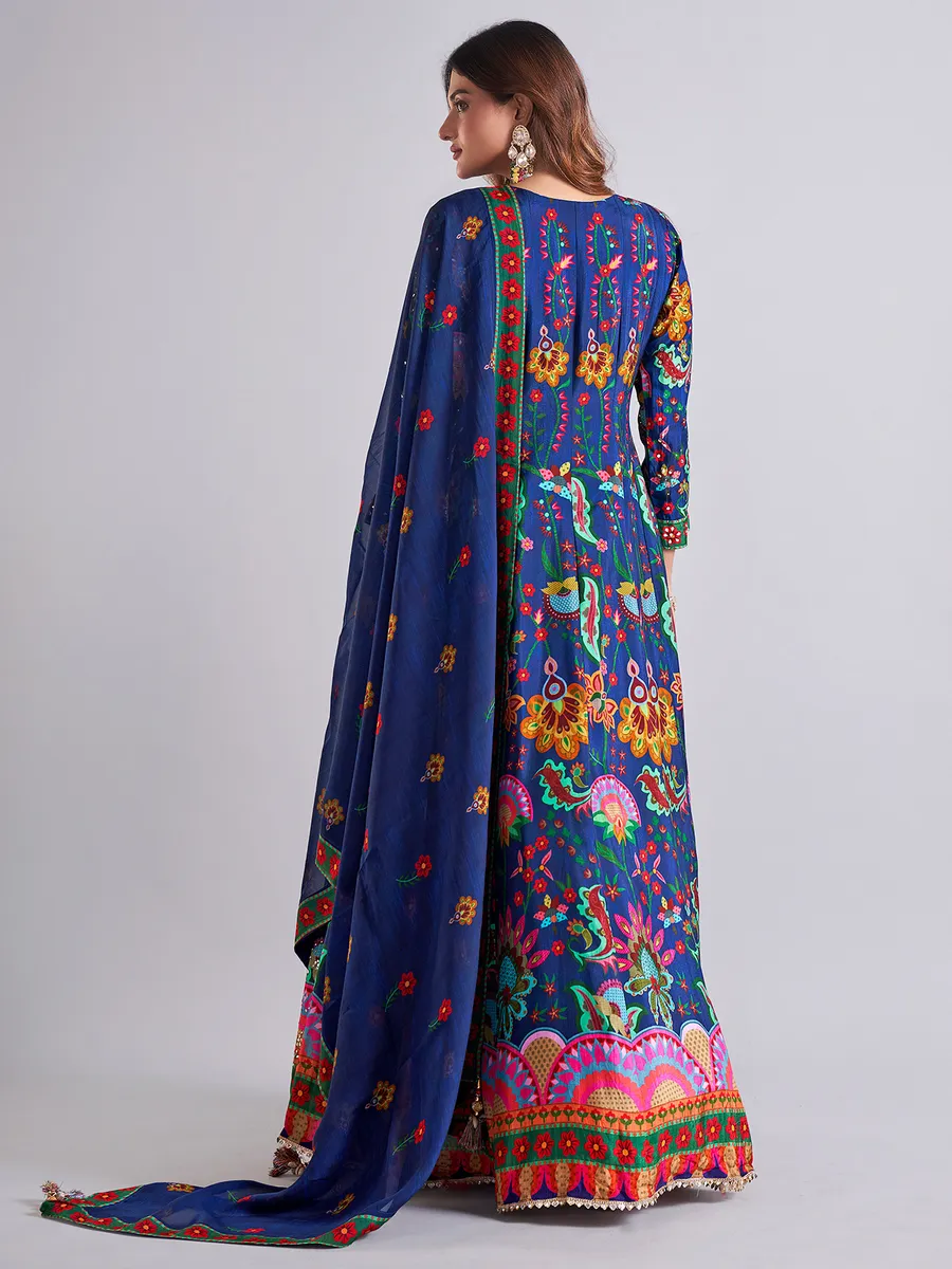 Beautiful teal blue cotton silk anarkali salwar suit