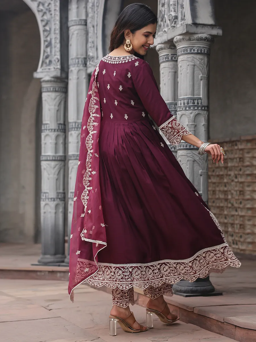 Beautiful wine silk kurti set
