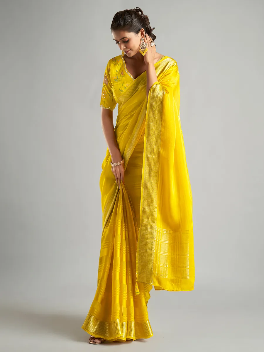 Beautiful yellow tissue silk saree