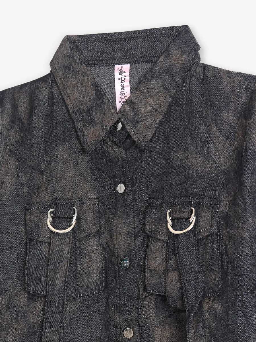 BEE HONEY printed black cotton silk shirt