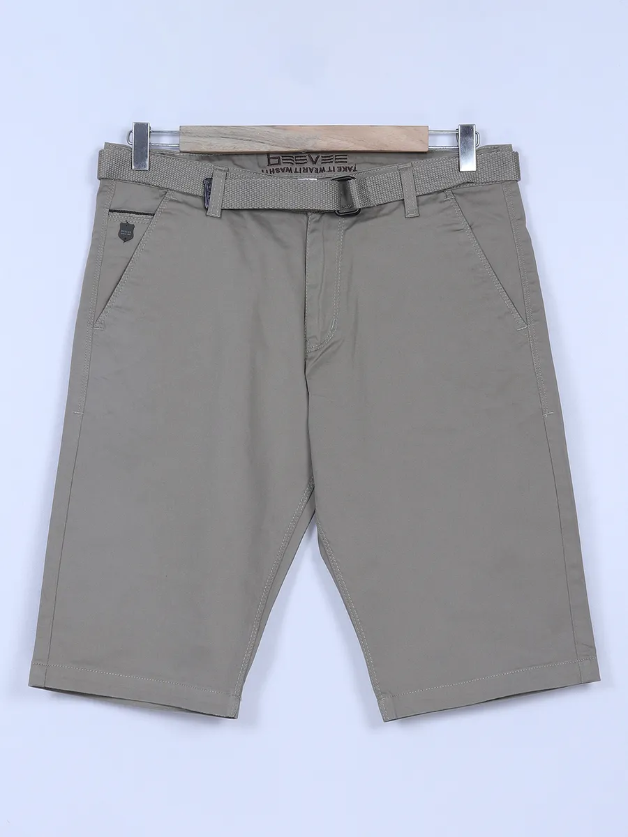 BeeVee cotton olive solid shorts for men