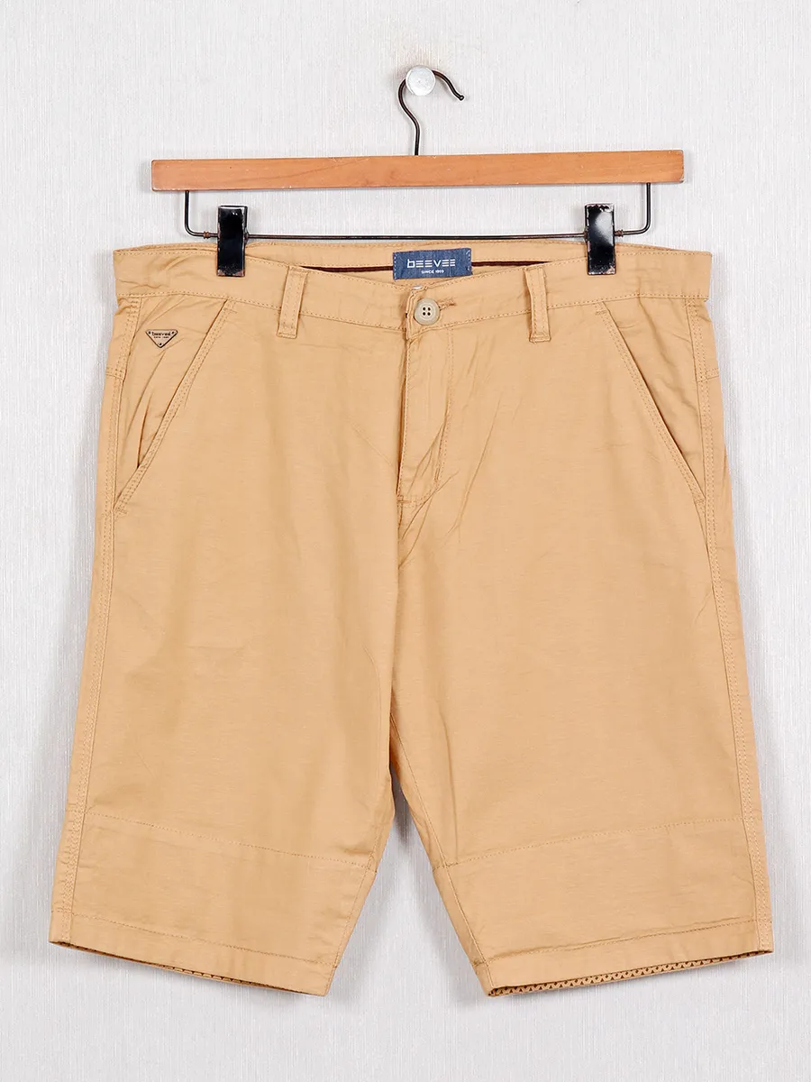 Beevee presented khaki solid cotton shorts