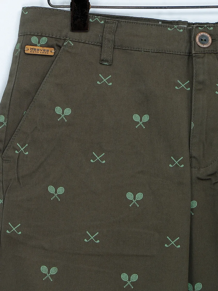 Beevee printed olive cotton shorts