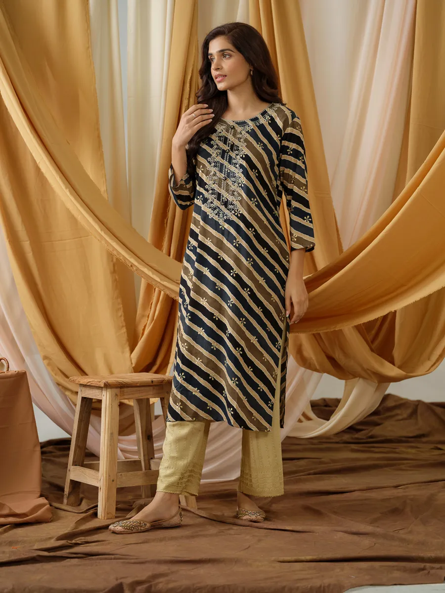 Beige and black cotton printed kurti