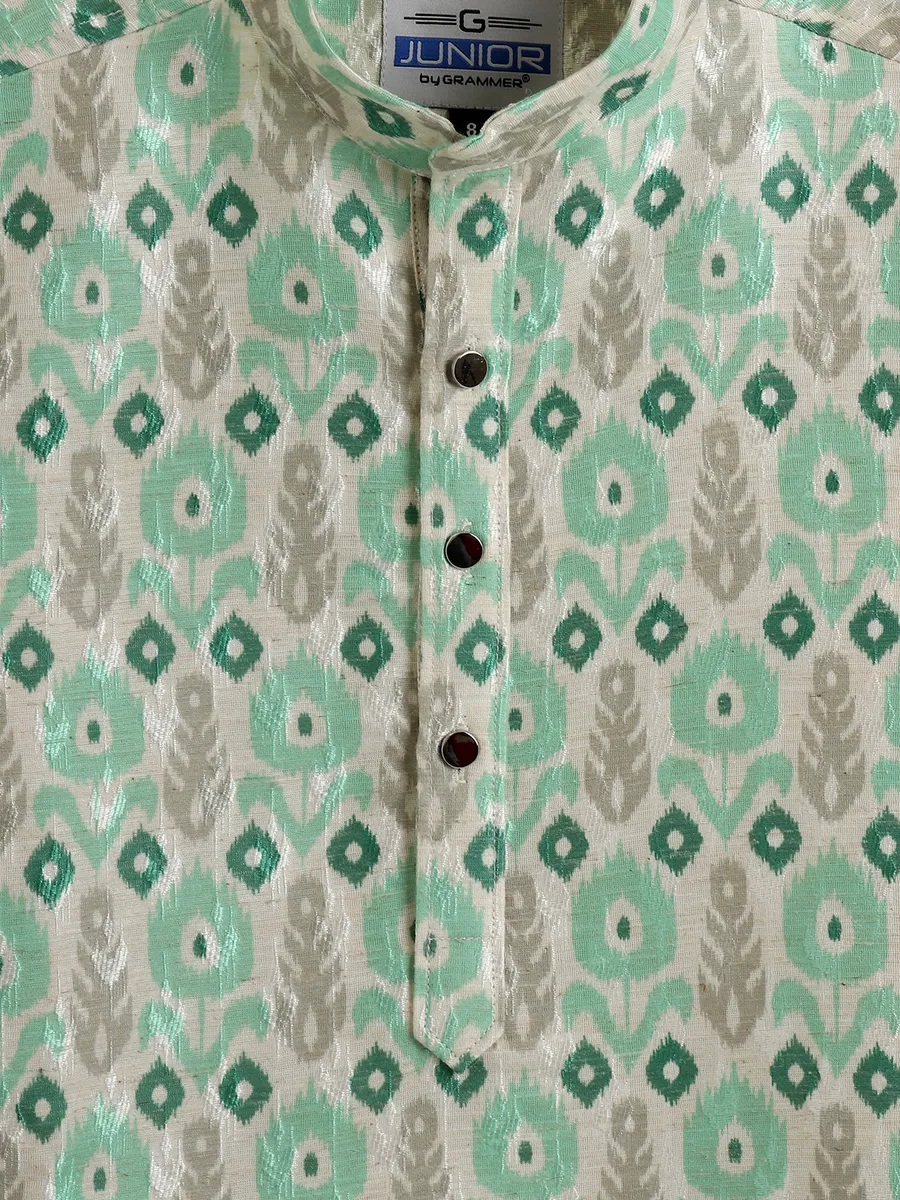 Beige and green printed kurta