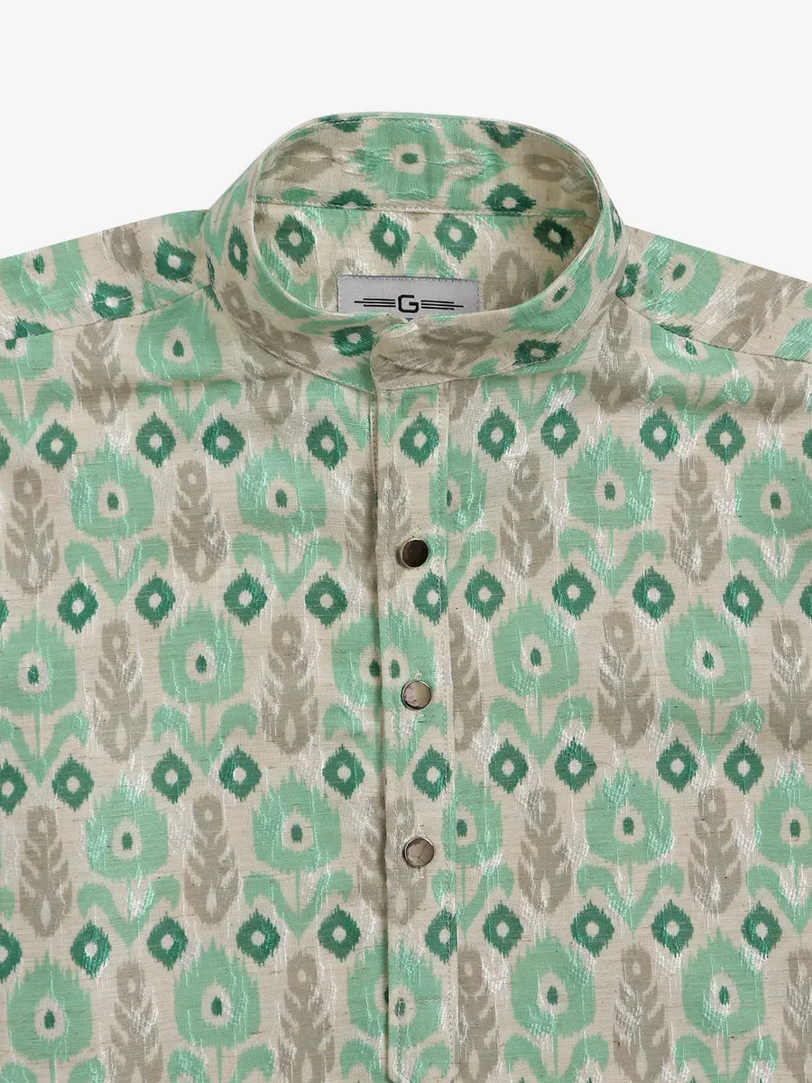 Beige and green printed kurta