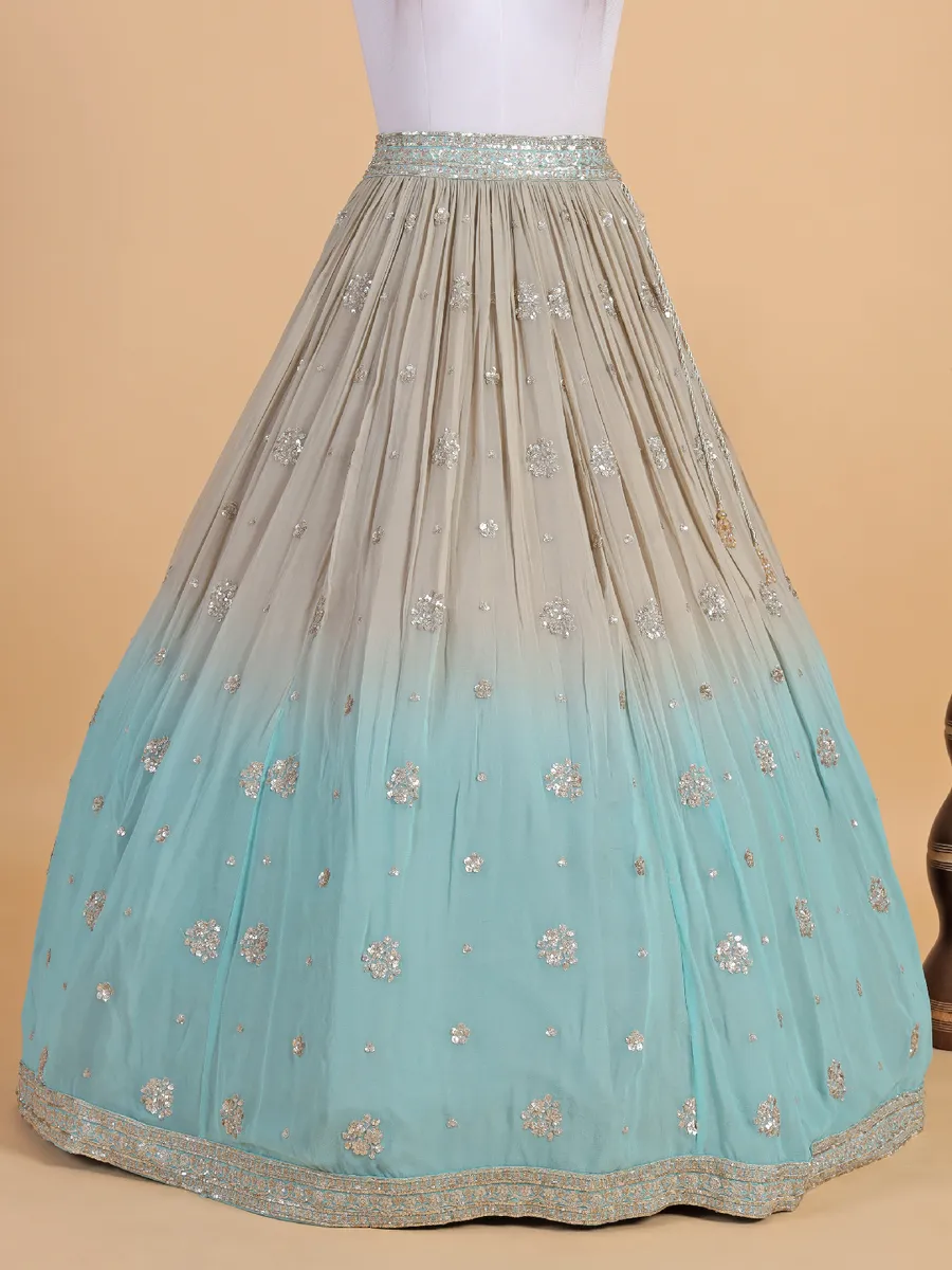 Beige and sky blue shaded lehenga choli