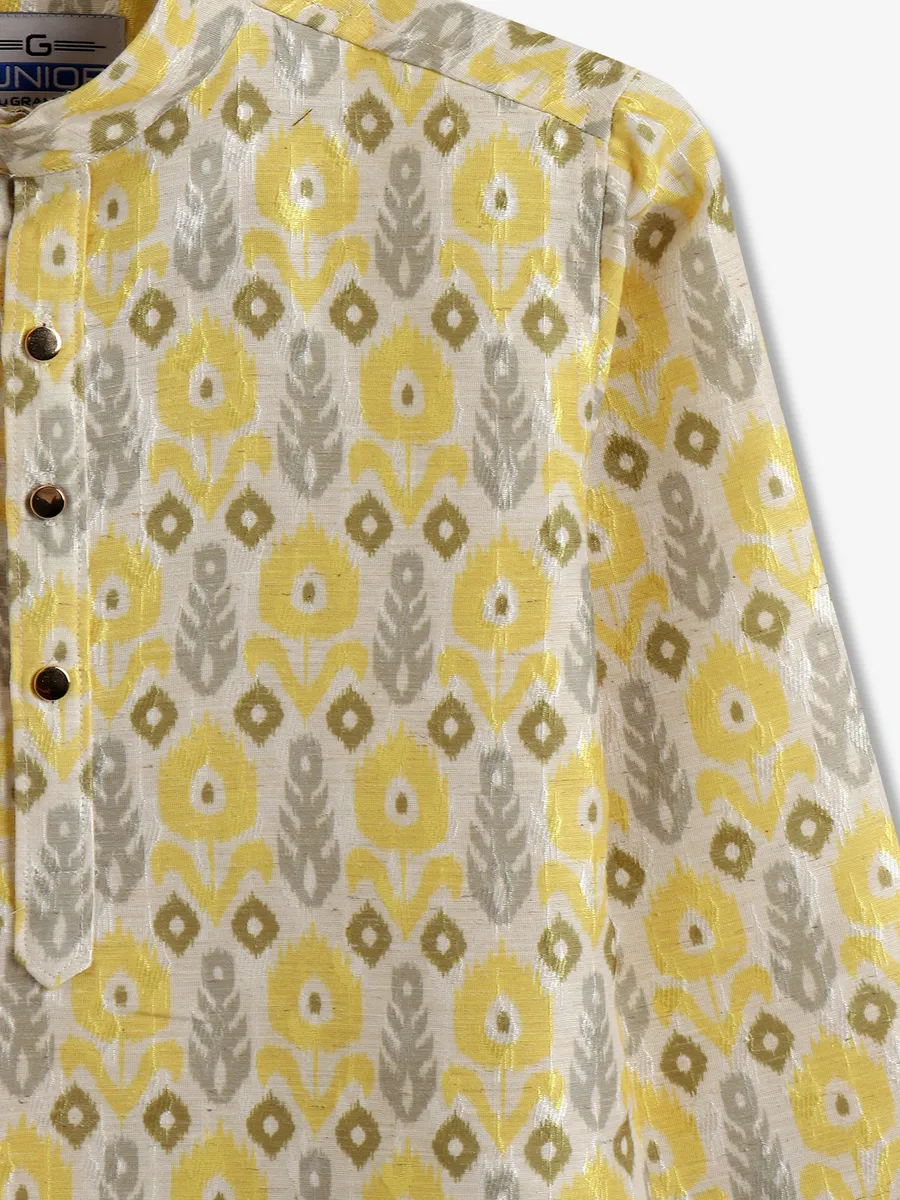 Beige and yellow printed kurta