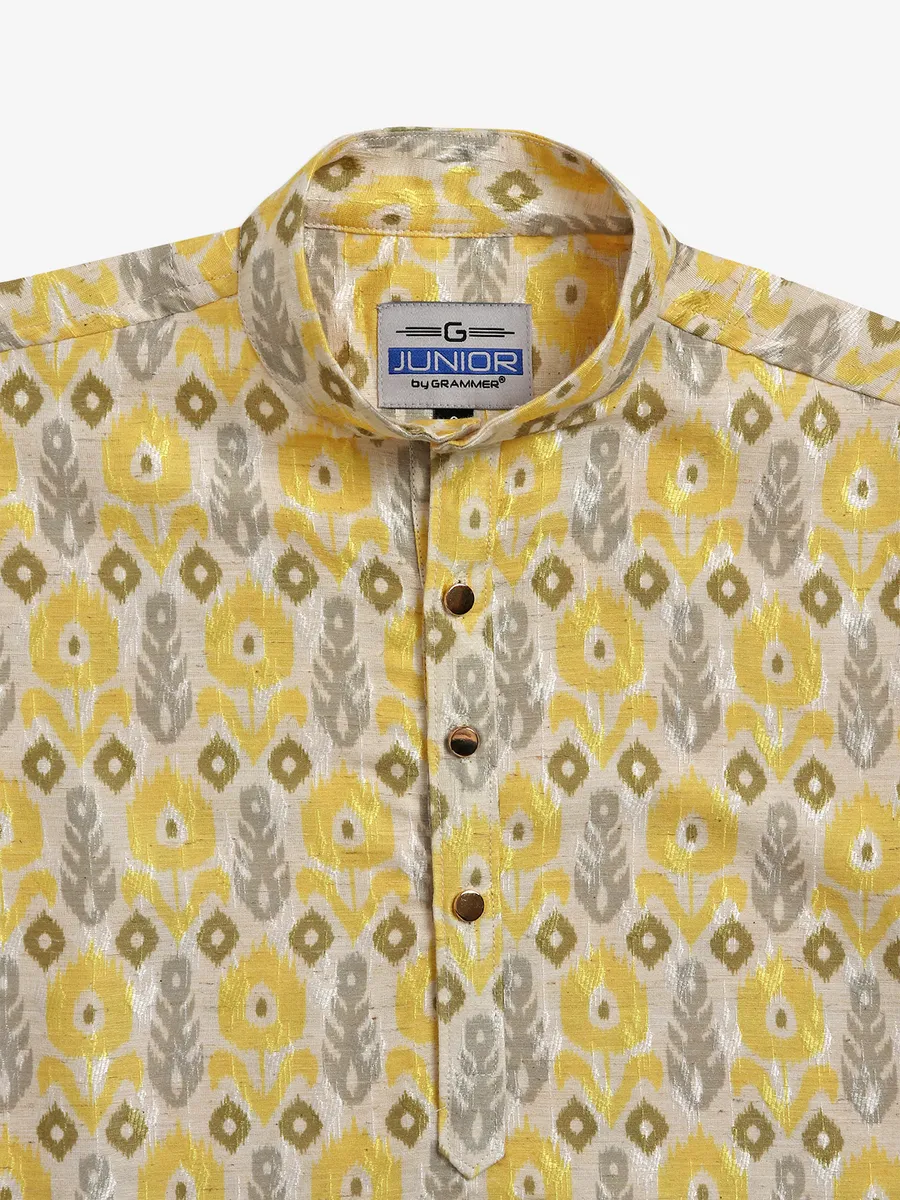 Beige and yellow printed kurta