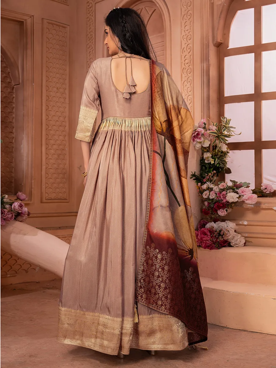 Beige banarasi silk anarkali floor length suit