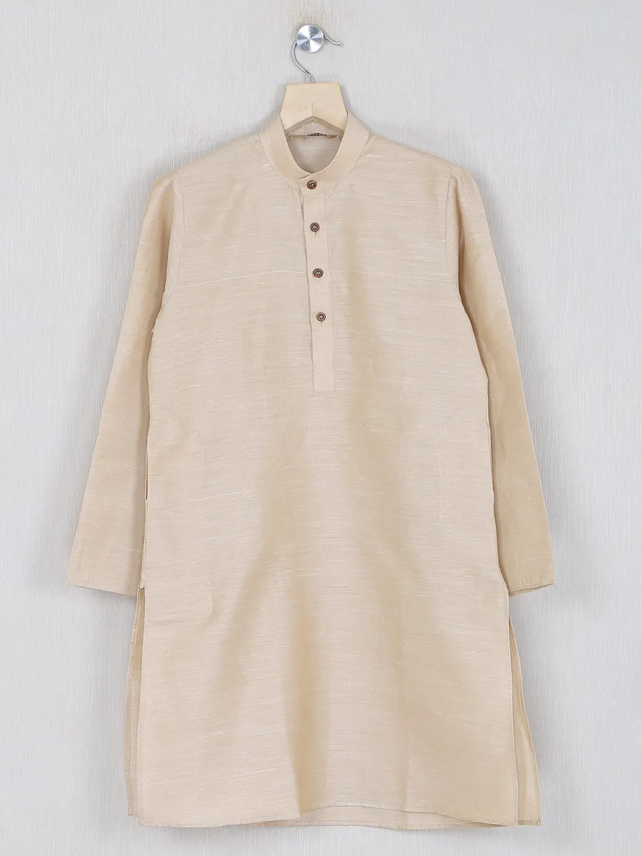 Beige color cotton kurta suit for festivals