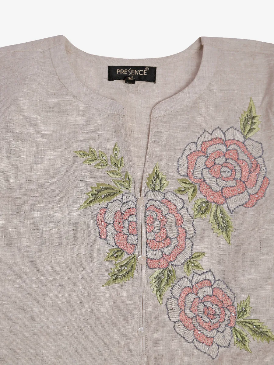 Beige cotton embroidery tunic top