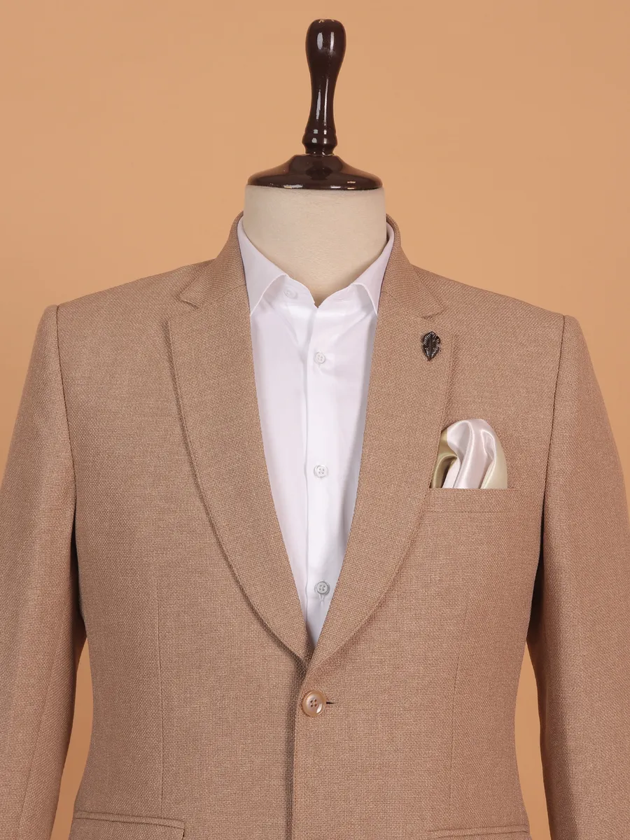 Beige cotton textured blazer for men
