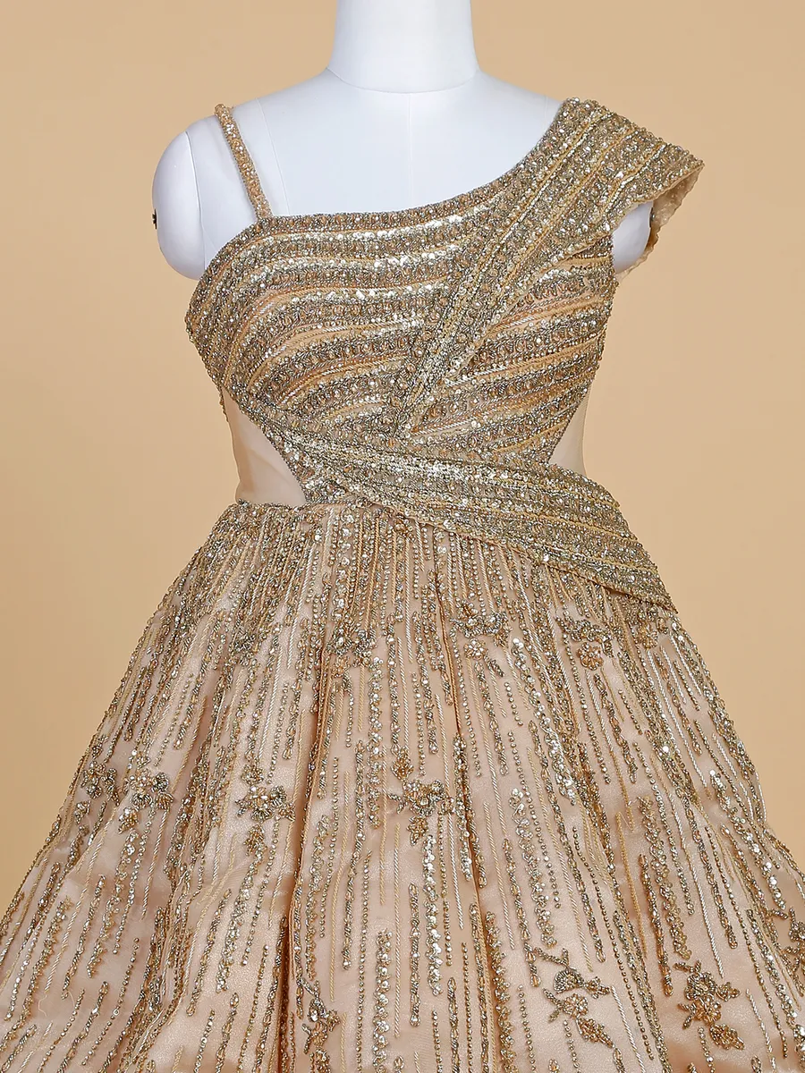 Beige designer net gown