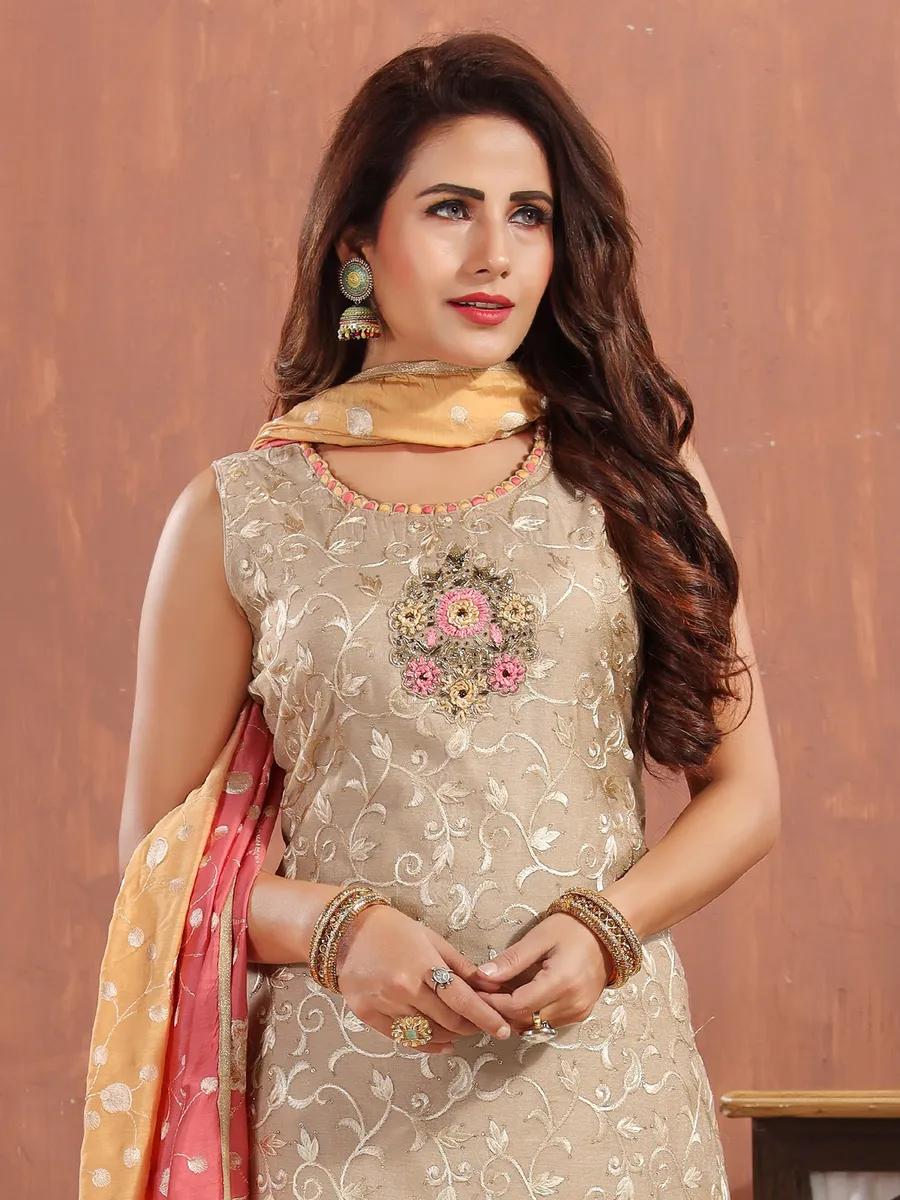 Beige embroidered salwar suit