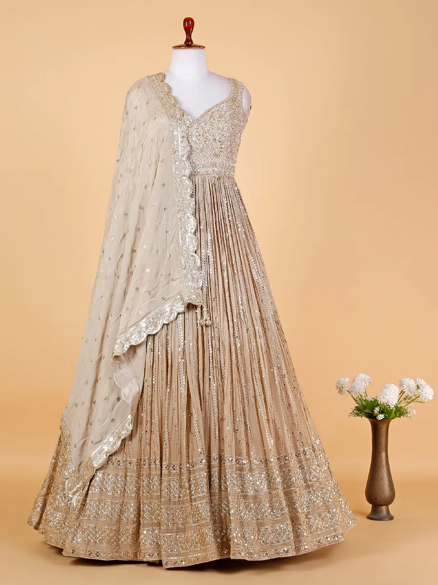 Beige floor length anarkali suit in georgette