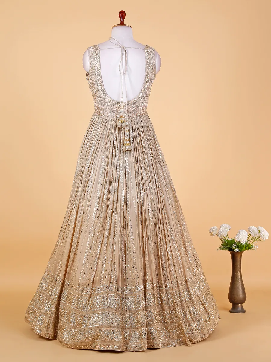 Beige floor length anarkali suit in georgette