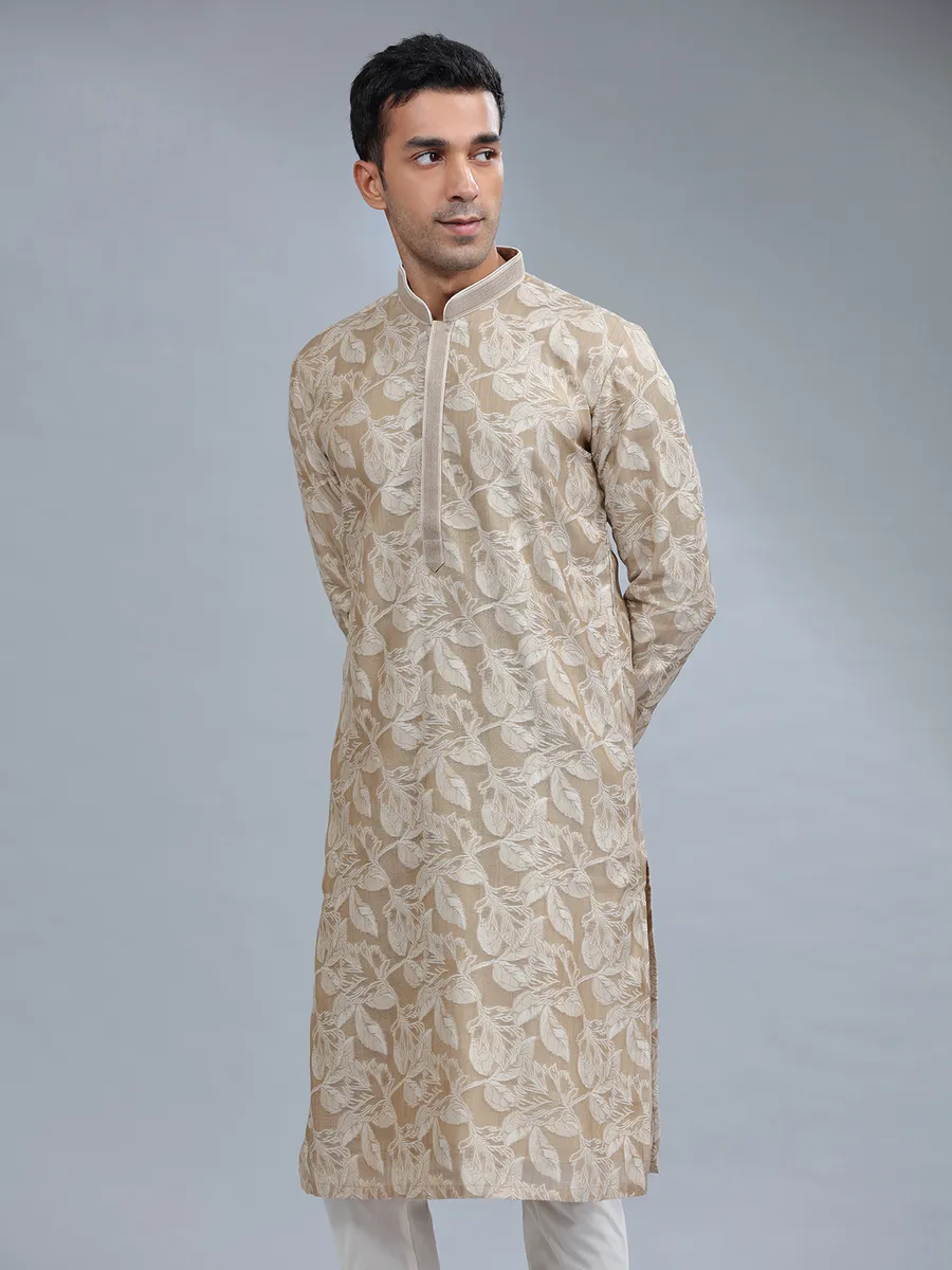 Beige silk kurta pajama for men