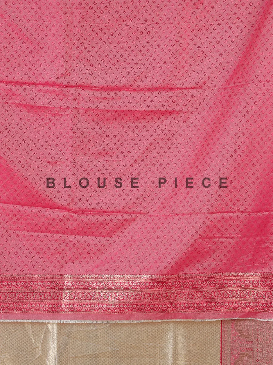 Beige silk saree with bold pink border
