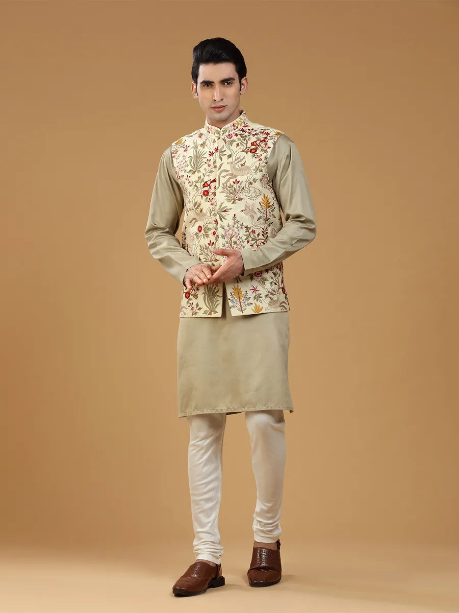 Beige silk wedding look waistcoat set