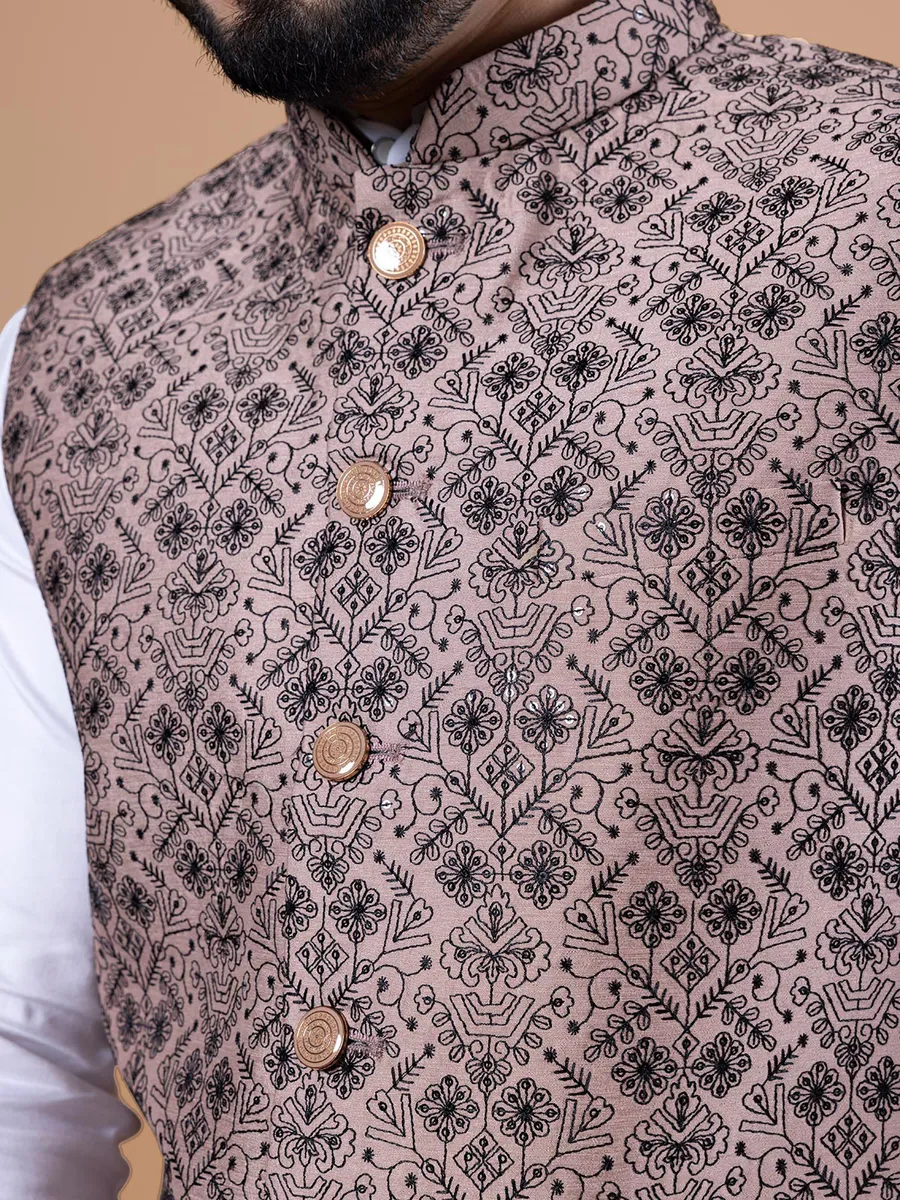 Beige silk wedding waistcoat