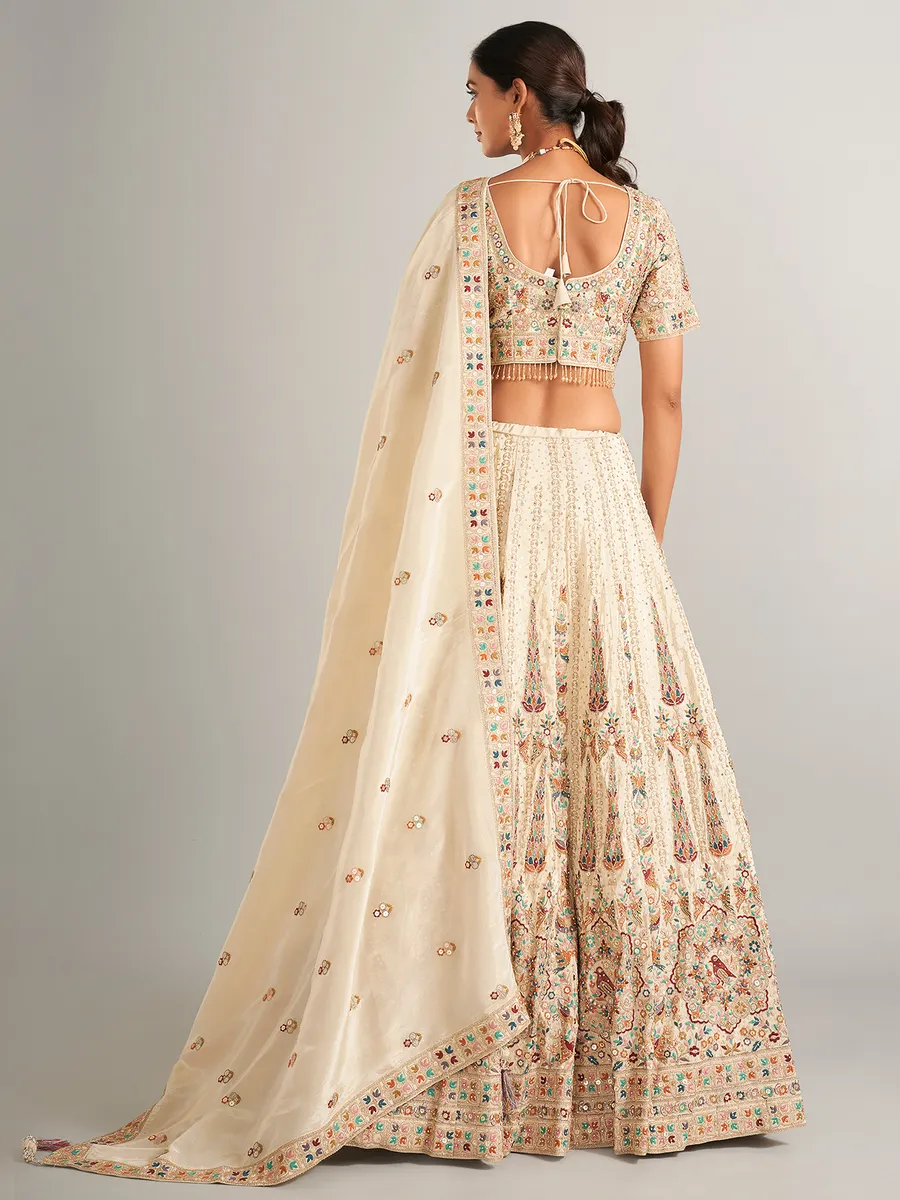 beige silk wedding wear lehenga choli for women