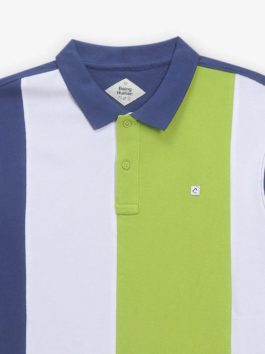 BEING HUMAN blue color block polo t-shirt