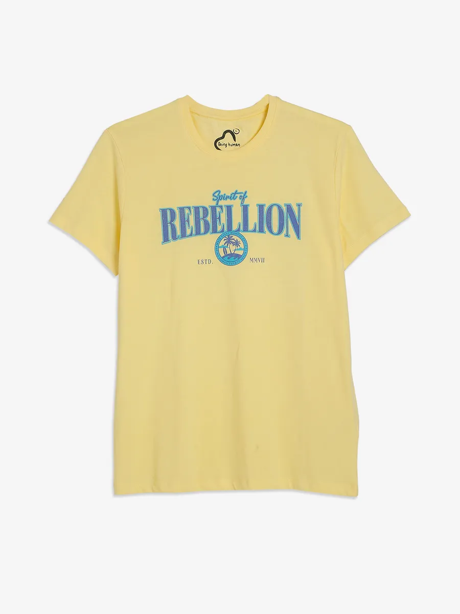 Being Human cotton light yellow printed t-shirt
