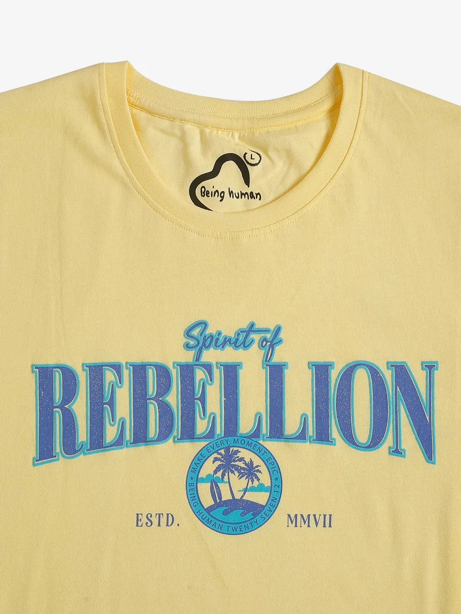 Being Human cotton light yellow printed t-shirt