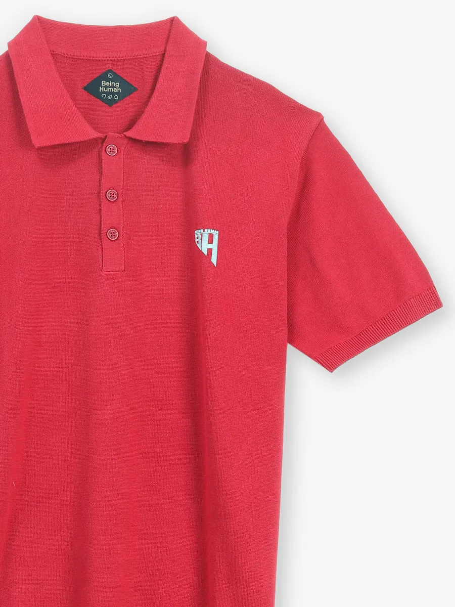 BEING HUMAN cotton red plain t-shirt