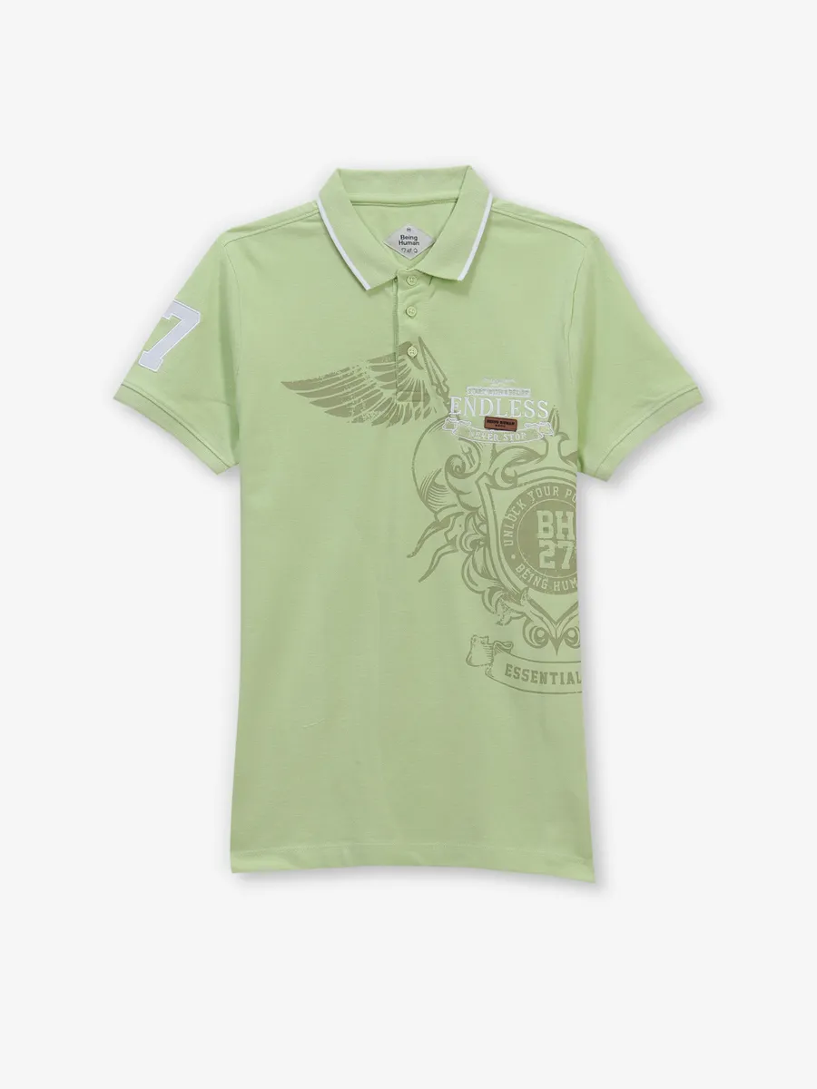 BEING HUMAN light green cotton t-shirt with print