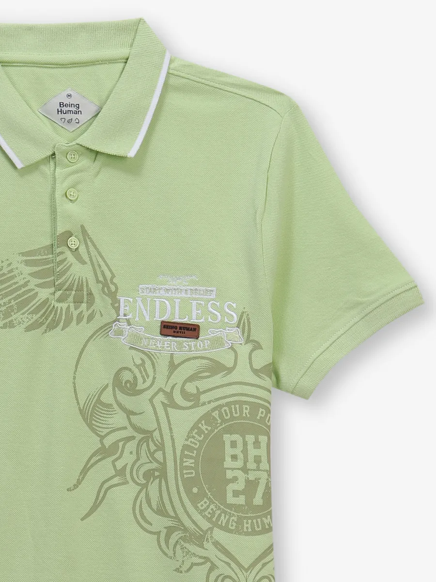 BEING HUMAN light green cotton t-shirt with print