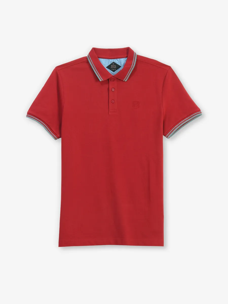 BEING HUMAN maroon cotton polo t-shirt