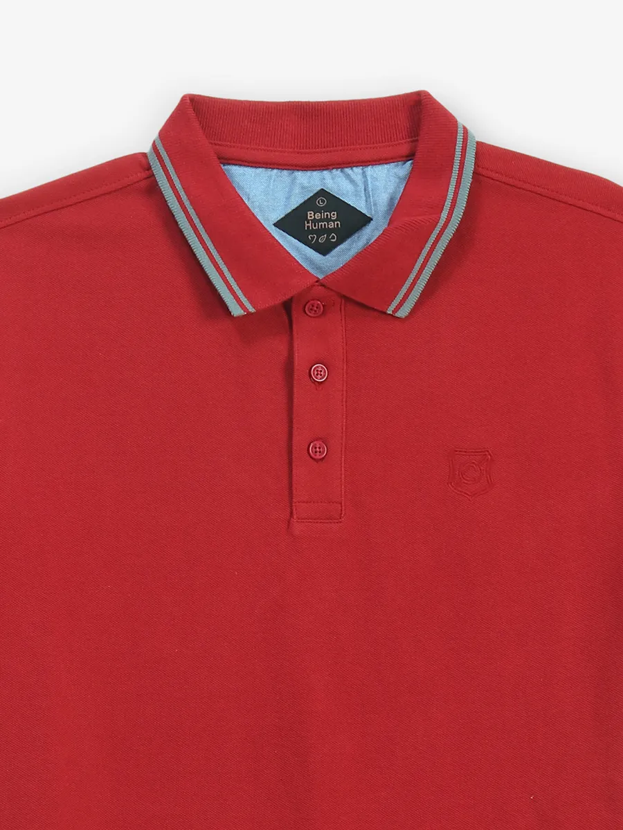 BEING HUMAN maroon cotton polo t-shirt