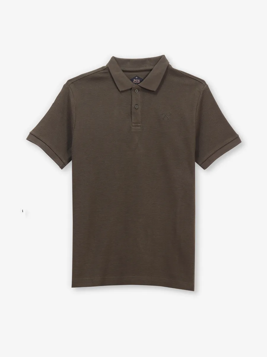 BEING HUMAN olive plain cotton t-shirt