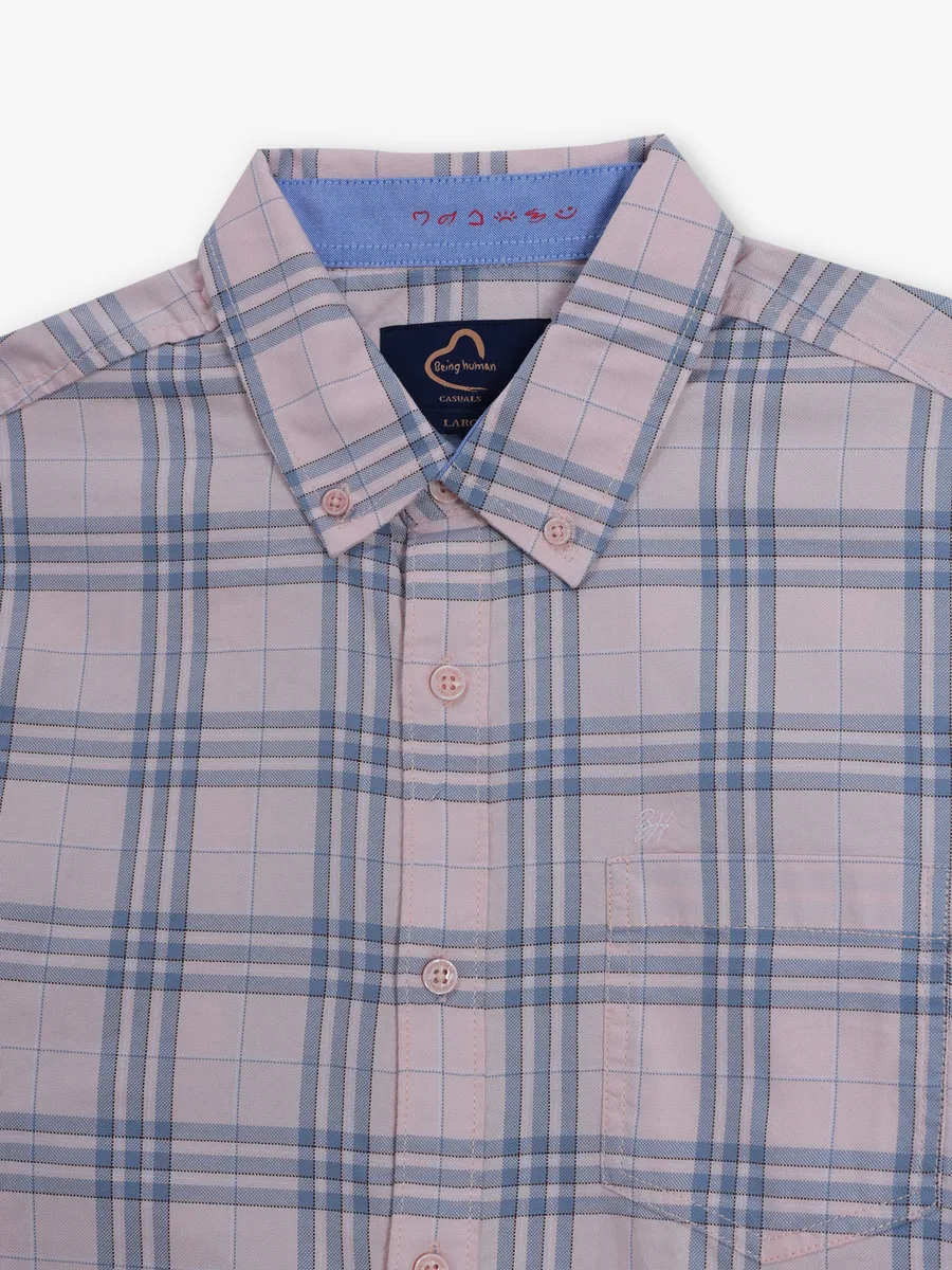 BEING HUMAN pink checks cotton shirt