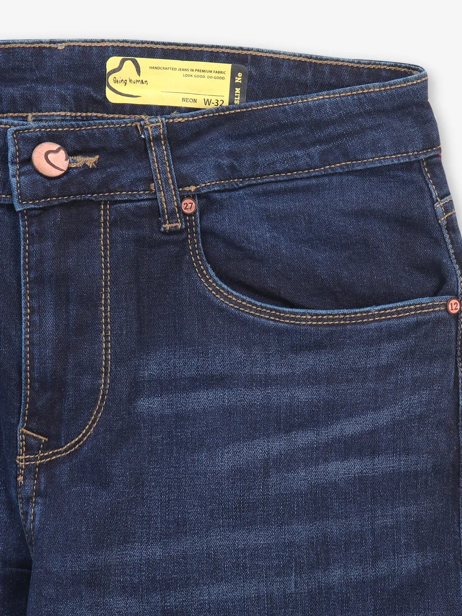 BEING HUMAN washed slim fit jeans in dark blue